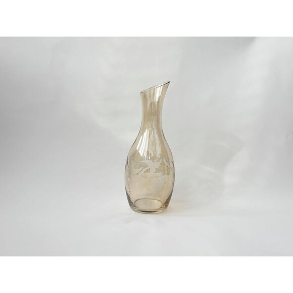 Etched Pale Yellow Glass Floral & Fruit Vintage Art Nouveau Oblique Glass Carafe - Picture 3 of 16